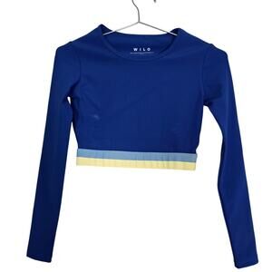 WILO Crop Top XS Blue Long Sleeve Activewear Workout Athletic Top Y2K Layering